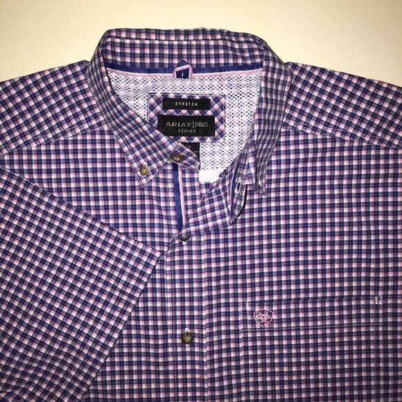 Men's Ariat Pro Series Stretch Short Sleeve Button Front Shirt-Size L - Picture 1 of 15